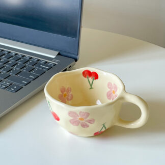 Hand Pinched Irregular Flower Ceramic Mug