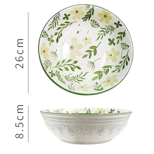 Ceramic Soup Bowl Hand Painted 10 Inches, Green - Image 2