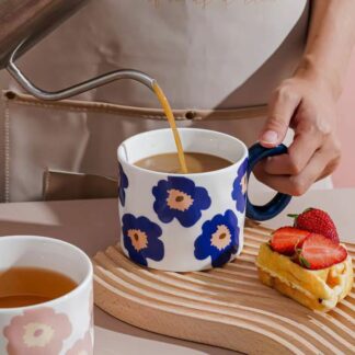 Ceramic Single Cup With Handle Simple Cup Blue