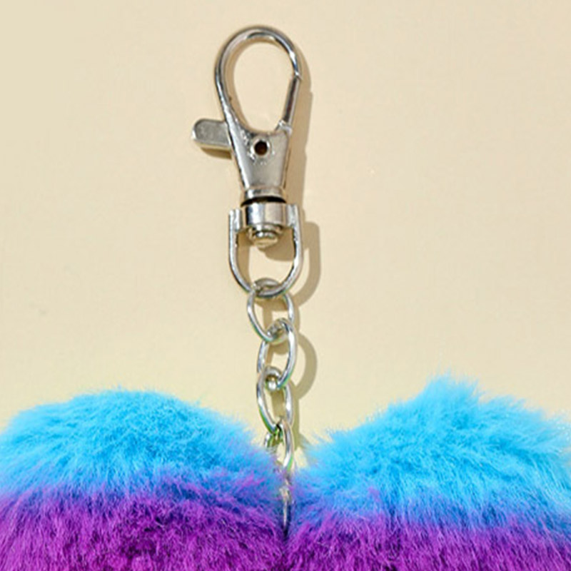 Fluffy Rainbow Heart Color Pom Pom Keychains - Image 4