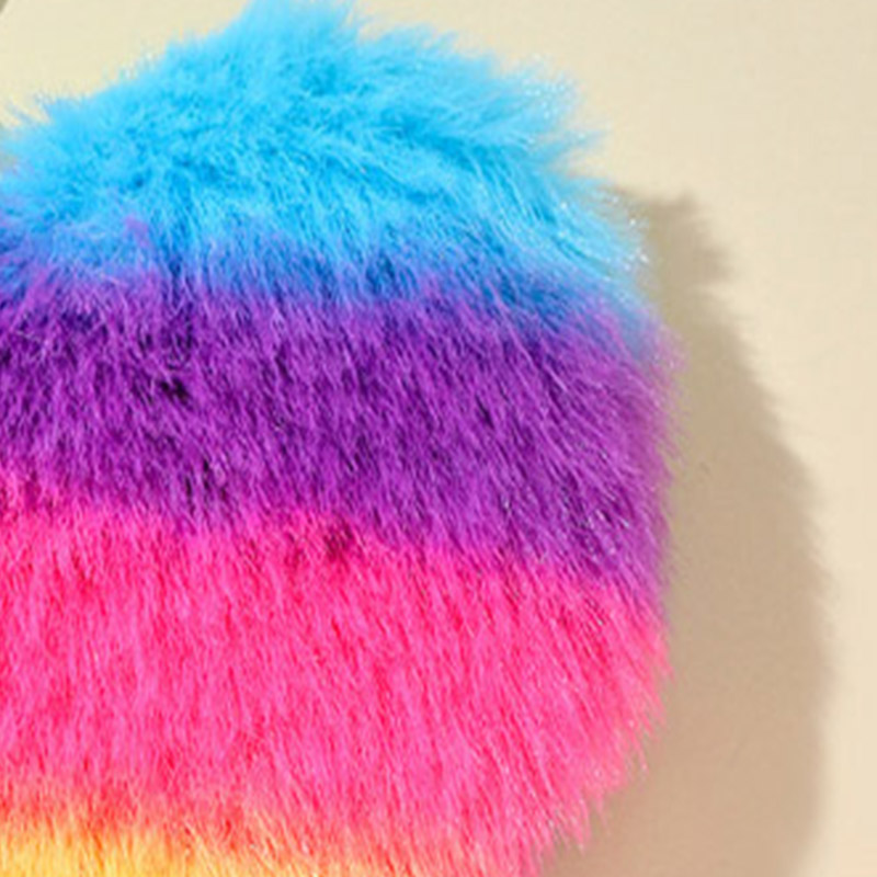 Fluffy Rainbow Heart Color Pom Pom Keychains - Image 5