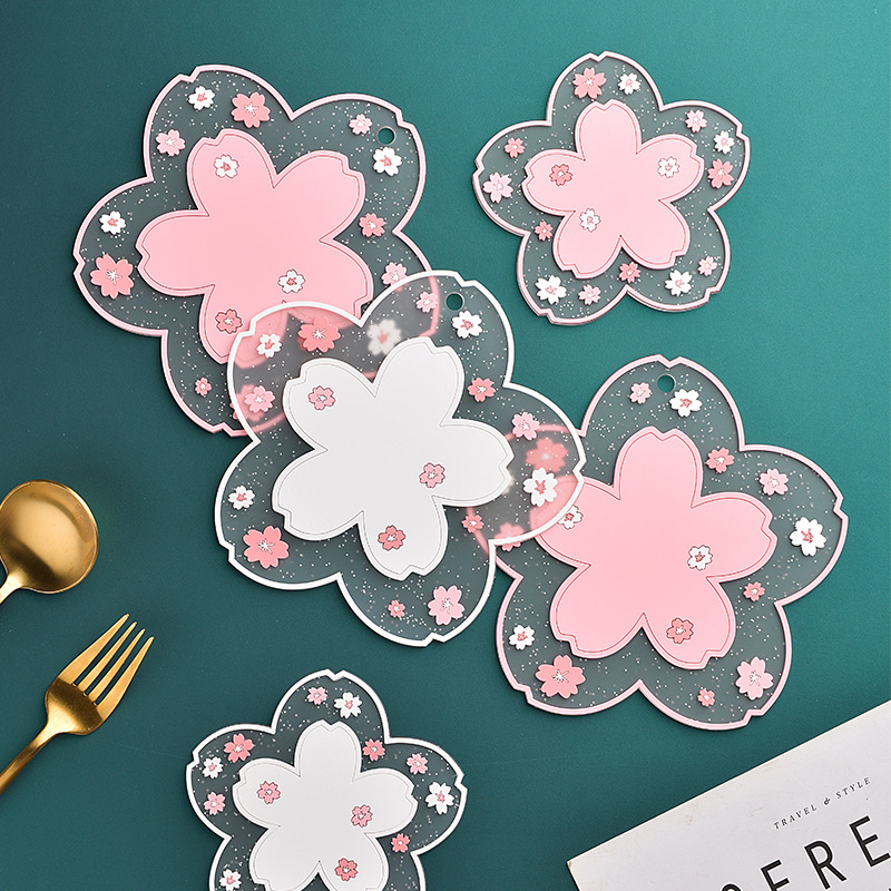 4PCS Cherry Blossom Coaster Insulation Mat