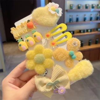 Children's Plush Hairpins Autumn and Winter Yellow