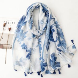 Vintage Style Blue and White Porcelain Woman Scarf