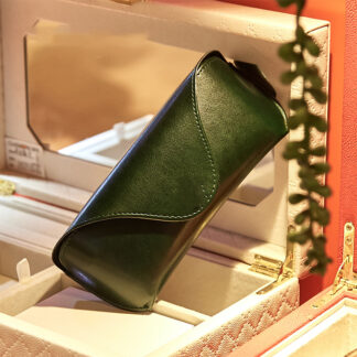 Classical Vintage Dark Green Compress Leather Eyeglasses Case