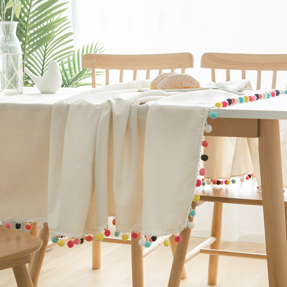Color Wool Ball Cotton And Linen Tablecloth Rectangular - Image 2
