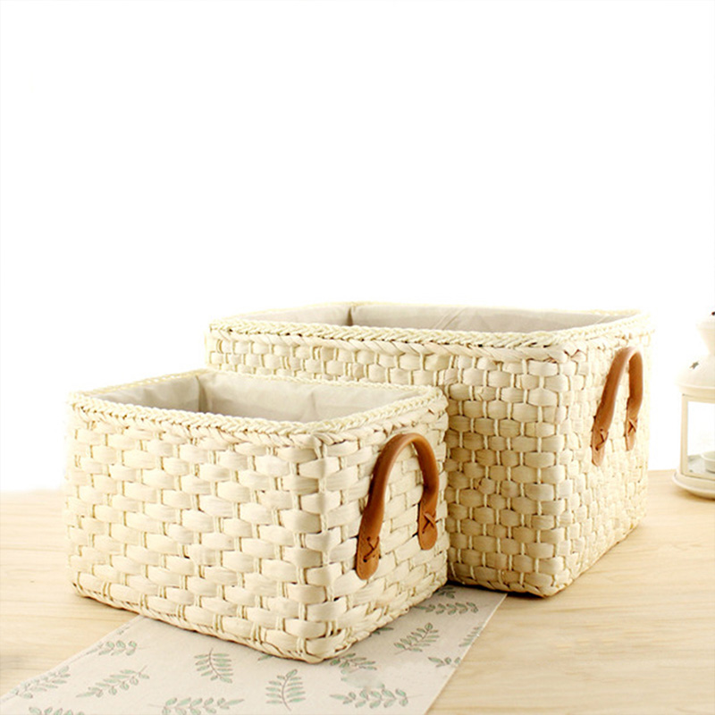 Corn Husk Weaving Storage Basket Woven with Handles