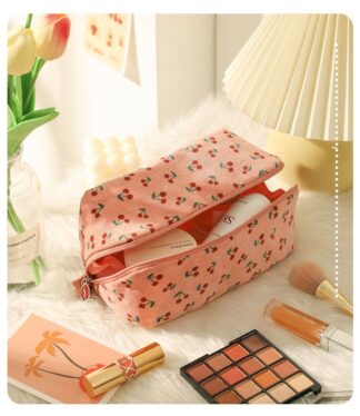 Cosmetic Bags Cherry Embroidery Travel Portable Bag