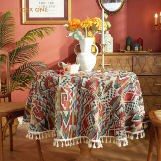 Cotton Linen Boho Retro Thick Round Tablecloth