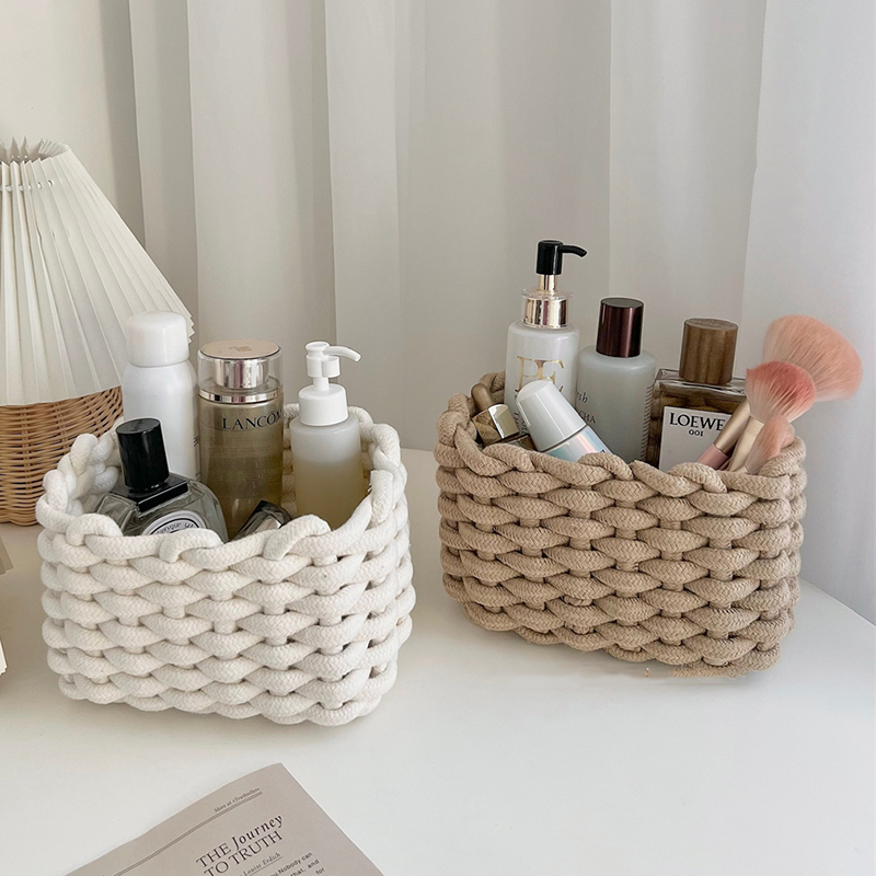 Cotton Rope Woven Storage Basket With Handle - Image 3