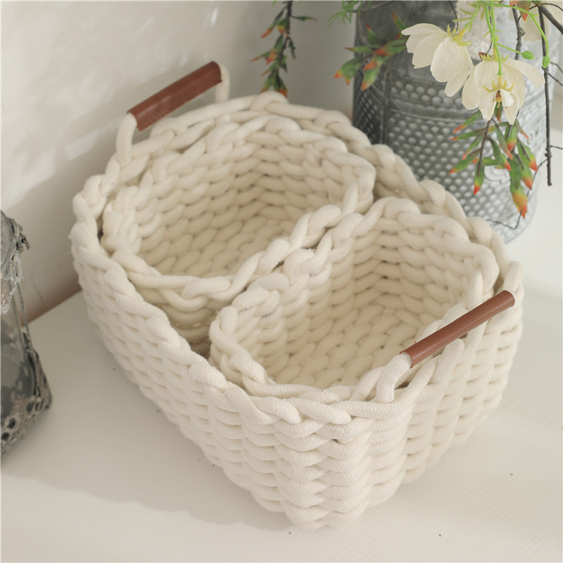 Cotton Rope Woven Storage Basket With Handle - Image 4