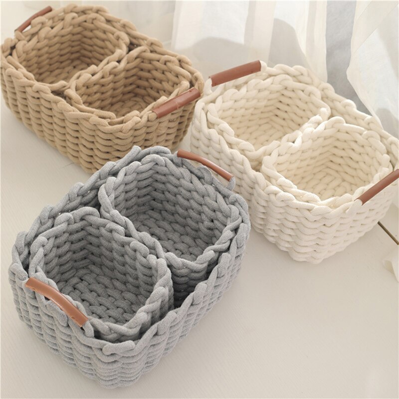 Cotton Rope Woven Storage Basket With Handle - Image 2