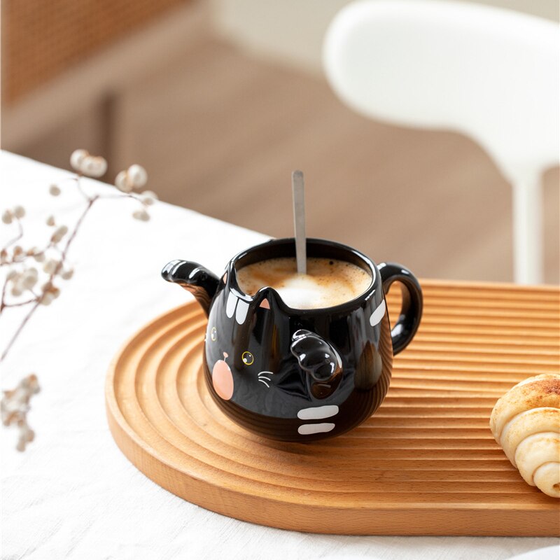 Cute Black Cat Claw Mug Underglaze Ceramic - Image 2