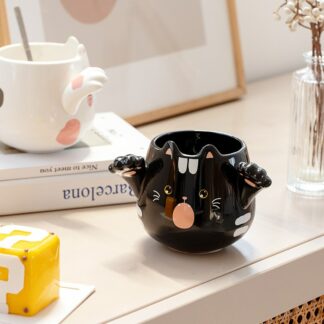 Cute Black Cat Claw Mug Underglaze Ceramic