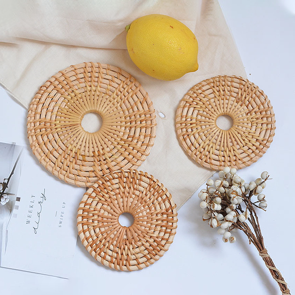 Round Natural Rattan Anti-Skidding Cup Mat - Image 2