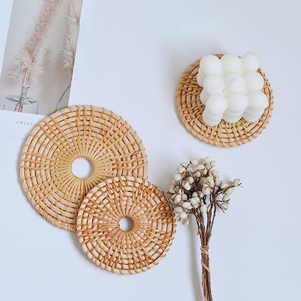 Round Natural Rattan Anti-Skidding Cup Mat - Image 4