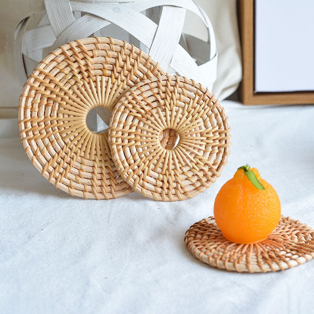 Round Natural Rattan Anti-Skidding Cup Mat