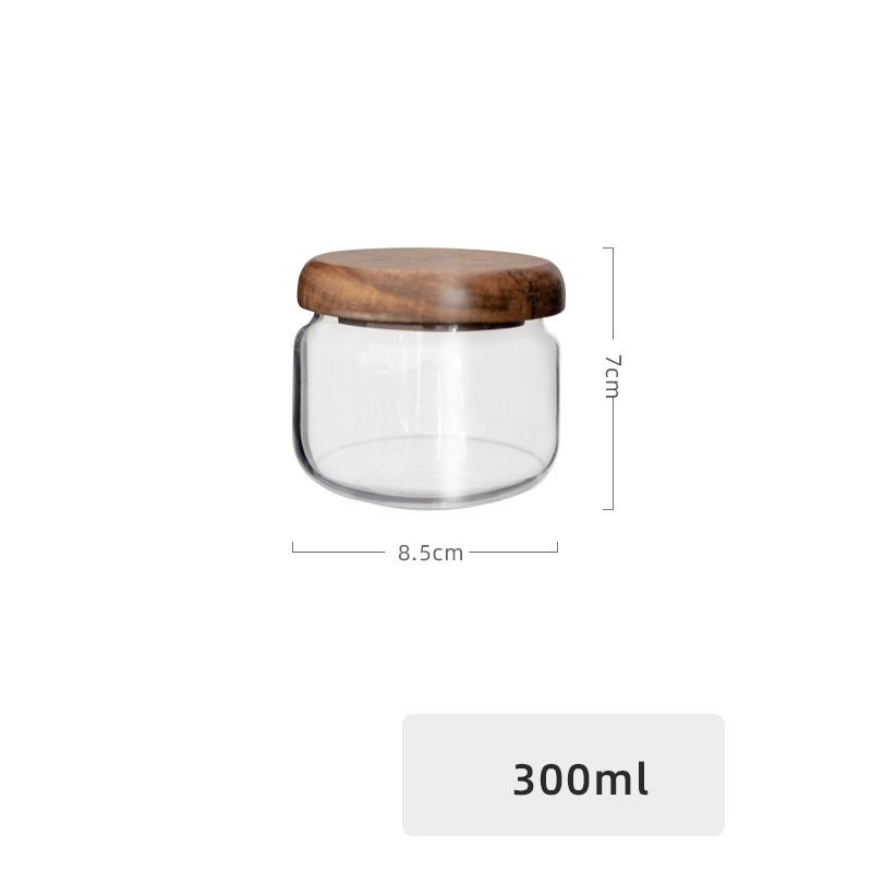 300ml 10oz Acacia Wood Lid Clear Storage Glass Jars - Image 5