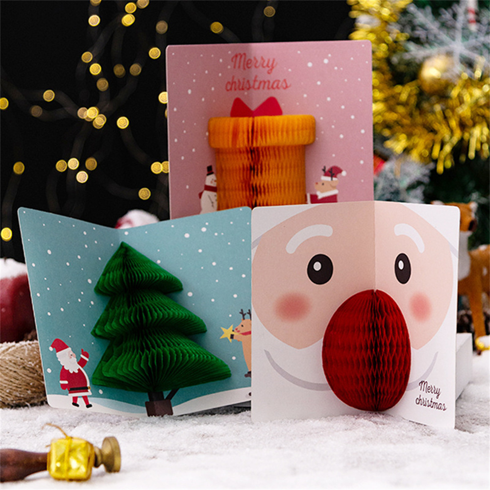 Cute 3D Merry Christmas Card with Envelope Cartoon Santa Claus Snowman - Image 2
