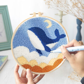 Embroidery Starter Kit With Punch Needle Blue Whale