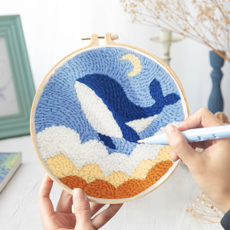 Embroidery Starter Kit With Punch Needle Blue Whale