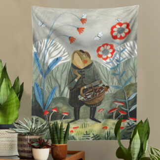 Cute Cartoon Frog Mushroom Tapestry Wall Hanging
