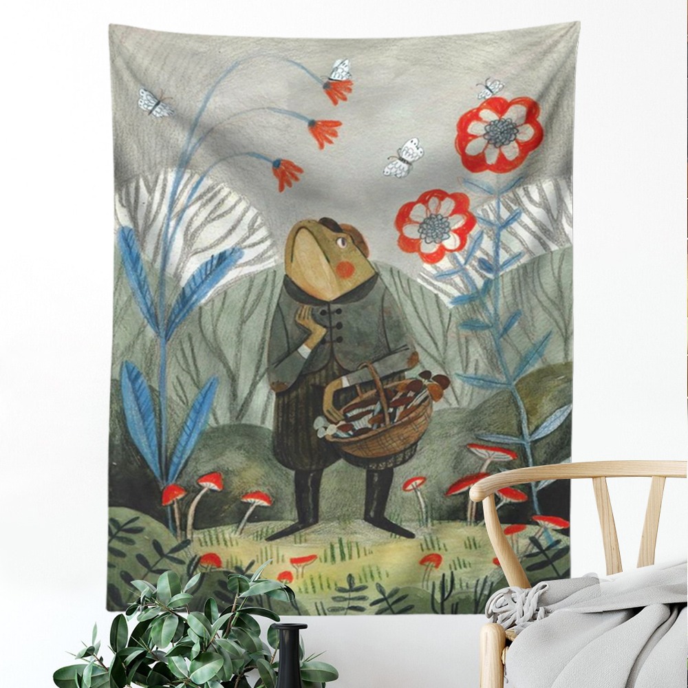 Cute Cartoon Frog Mushroom Tapestry Wall Hanging - Image 5