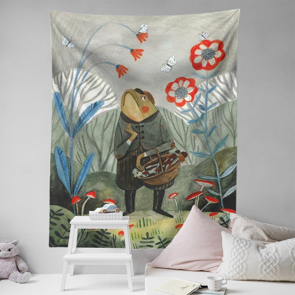 Cute Cartoon Frog Mushroom Tapestry Wall Hanging - Image 6