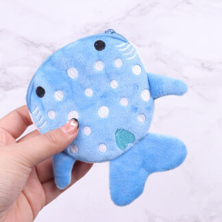 Cute Cartoon Plush Blue Shark Zipper Coin Purse For Kids