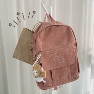 Cute Corduroy Women Backpack Solid Color, Pink
