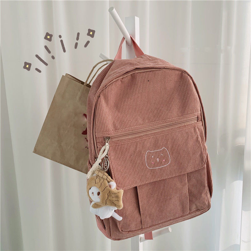 Cute Corduroy Women Backpack Solid Color, Pink