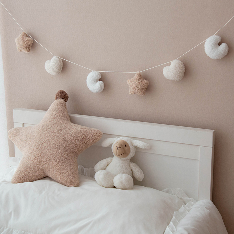 Cute Fluffy Garlands Handmade Moon Star Hanging Nursery Decoration - Image 2
