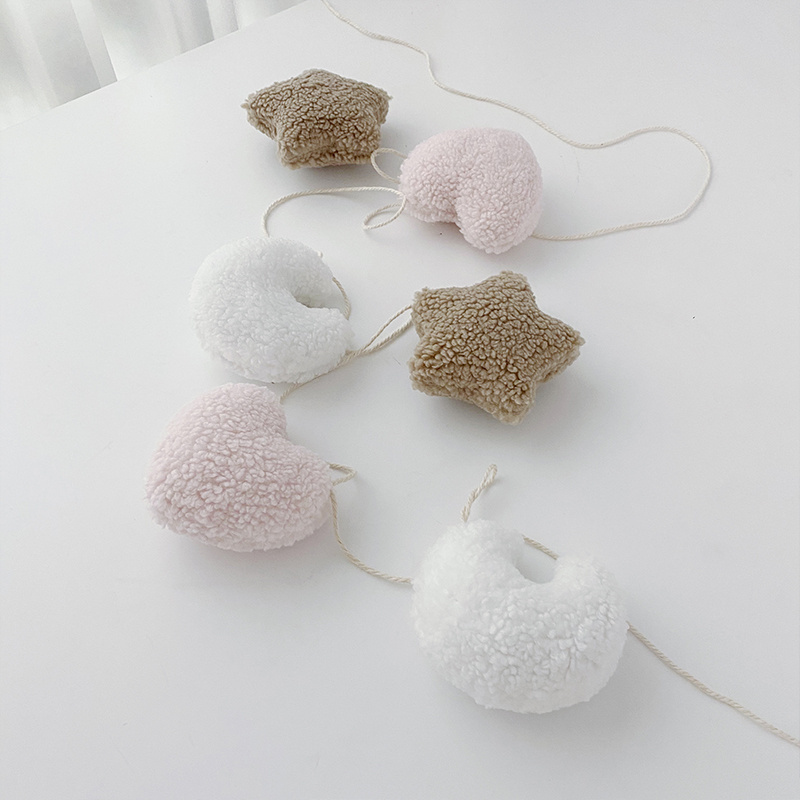 Cute Fluffy Garlands Handmade Moon Star Hanging Nursery Decoration - Image 3