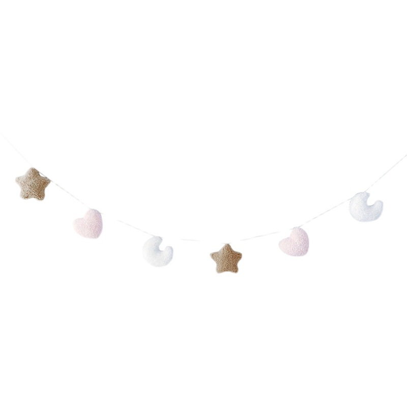 Cute Fluffy Garlands Handmade Moon Star Hanging Nursery Decoration - Image 4