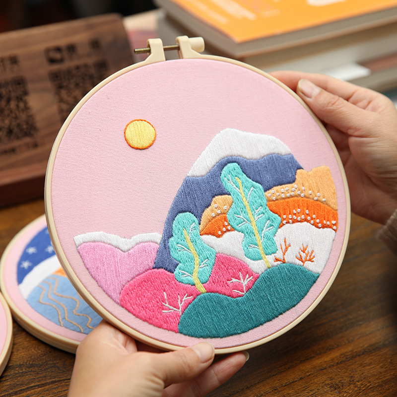 Embroidery Kit Landscape Pattern Printed With Hoop - Image 2