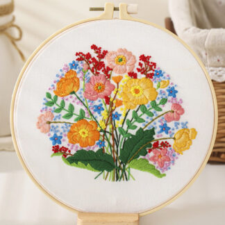 Multi Flowers Pattern Embroidery Kits with Hoop