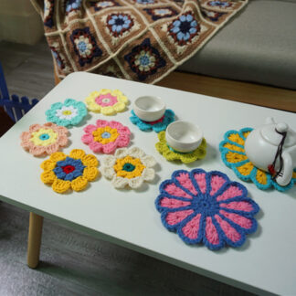 Handmade Multicolor Flowers Crochet Pad Coasters, 10 PCS