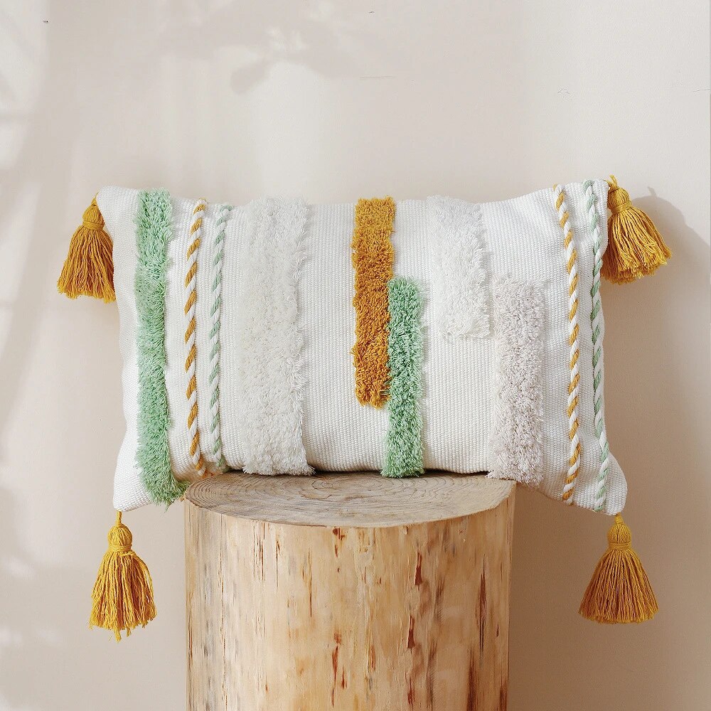 Cushion cover 30x50cm Pillow Cover Tufted Tassels Green
