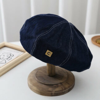 Dark Blue Denim Berets Hat Retro Casual