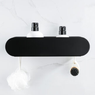 Black Aluminum Bathroom Shelf Organizer Shower Caddy with Hook