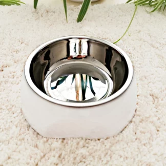 Pet Stainless Steel Drinking Feeding Bowl White