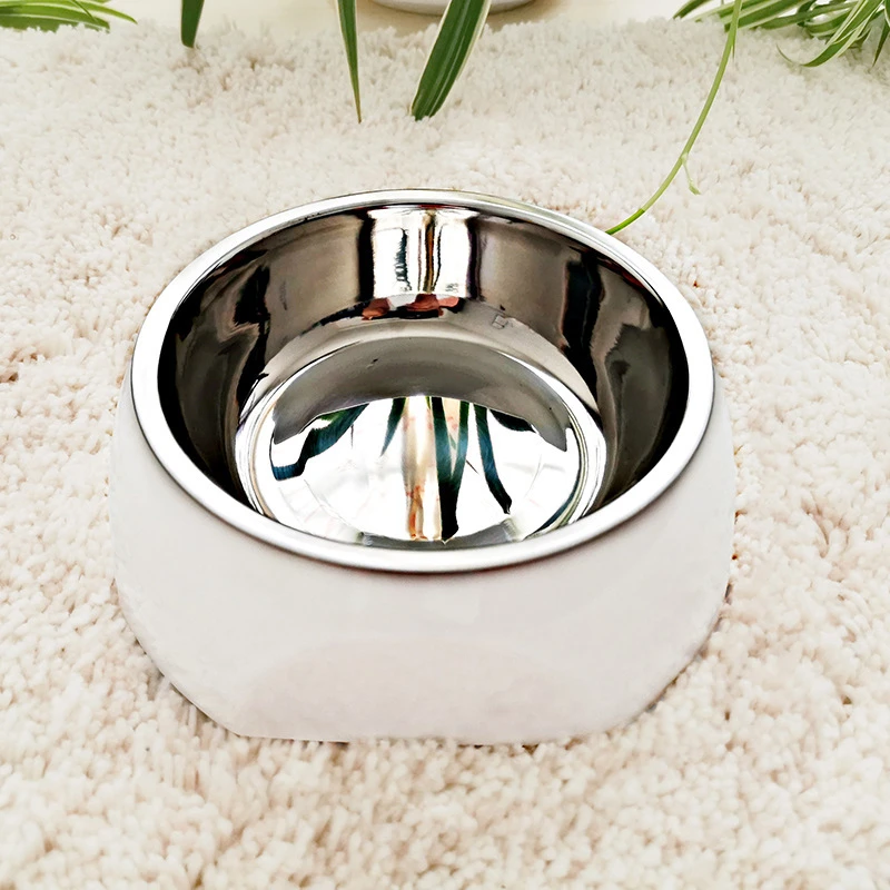 Pet Stainless Steel Drinking Feeding Bowl White