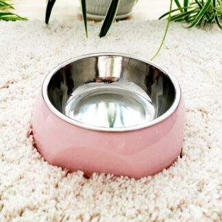 Pet Stainless Steel Drinking Feeding Bowl Pink