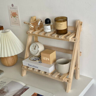 Double Layer Adjustable Wooden Storage Rack