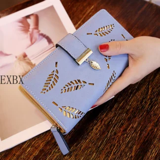 Women Wallet Hollow Golden Leaf Buckle Wallet