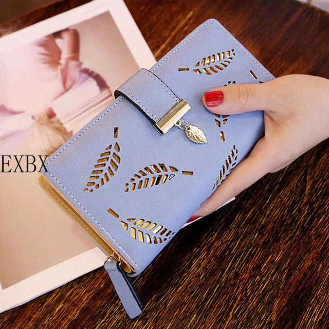 Women Wallet Hollow Golden Leaf Buckle Wallet