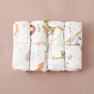 4PCS Digital Print Bamboo Cotton Muslin Baby Bath Towel Swaddle Blankets