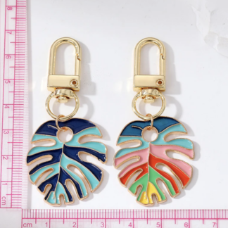 Set 2 Enamel Multicolor Boho  Rainbow Turtle Leaf Keychains