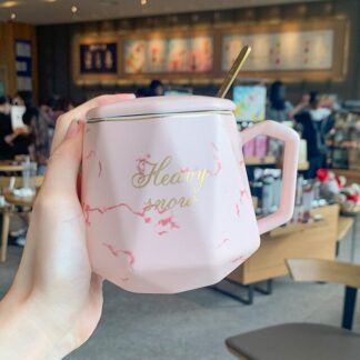 European Style Luxury Gold-painted Ceramic Coffee Mug, Pink