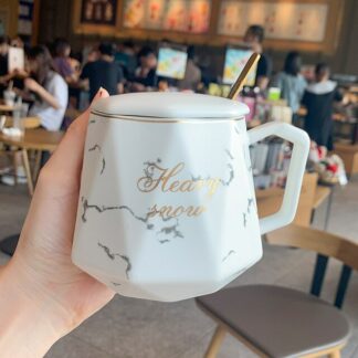 European Style Luxury Gold-painted Ceramic Coffee Mug, White